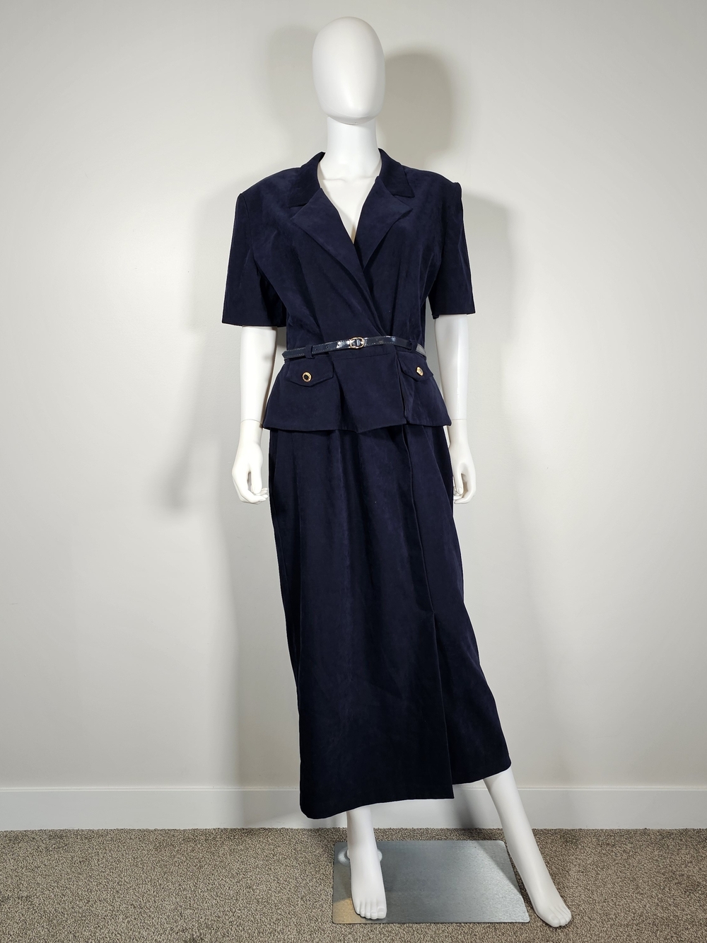 Joseph Ribkoff Vintage Navy Maxi Dress w/ Gold Button Details Sz 14
